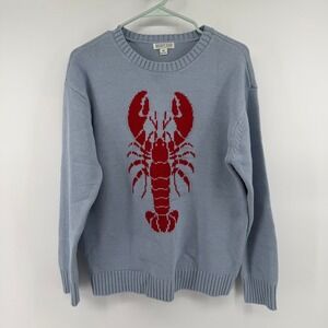 Mighty Fine Sweater Women Medium Blue Red Lobster Graphic Knit Pullover